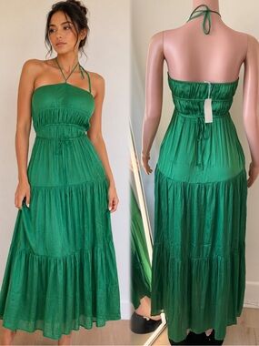 Green Tiered Halter Maxi Dress